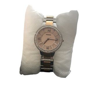 Women’s dressy silver and rose gold Fossil watch